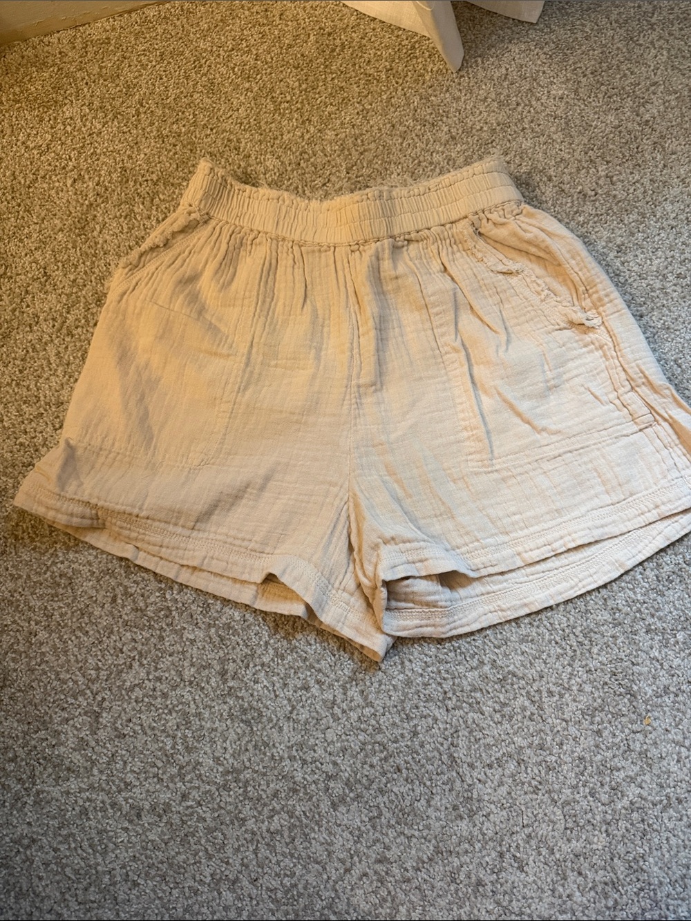 aerie Cream Lightweight Gauze High-Waist Shorts